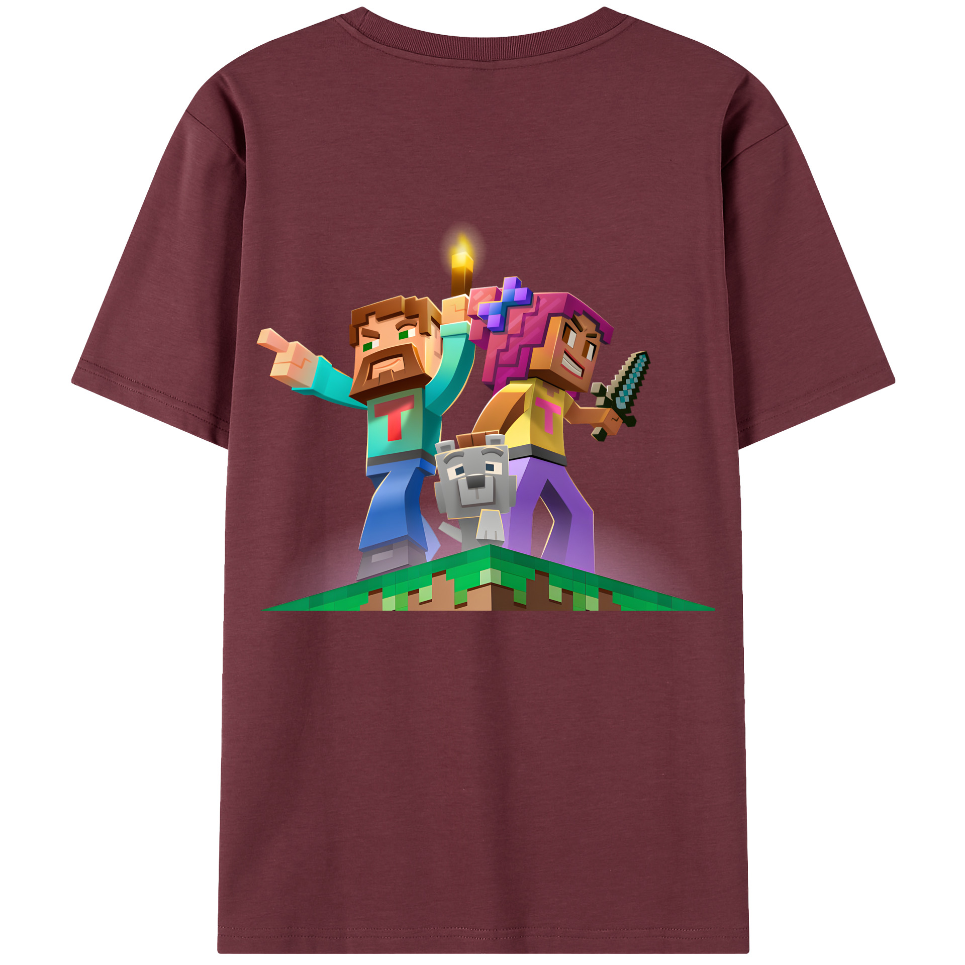 （画像用） マインクラフト ブロックの世界 Minecraft MC Block world 綿100％半袖Tシャツ（背面プリント）
